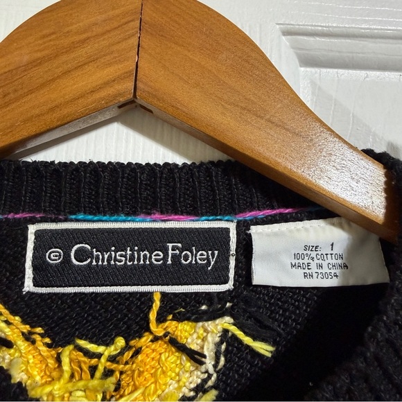 Vintage Christine Foley butterfly black colorful knit button up sweater small - Picture 4 of 5